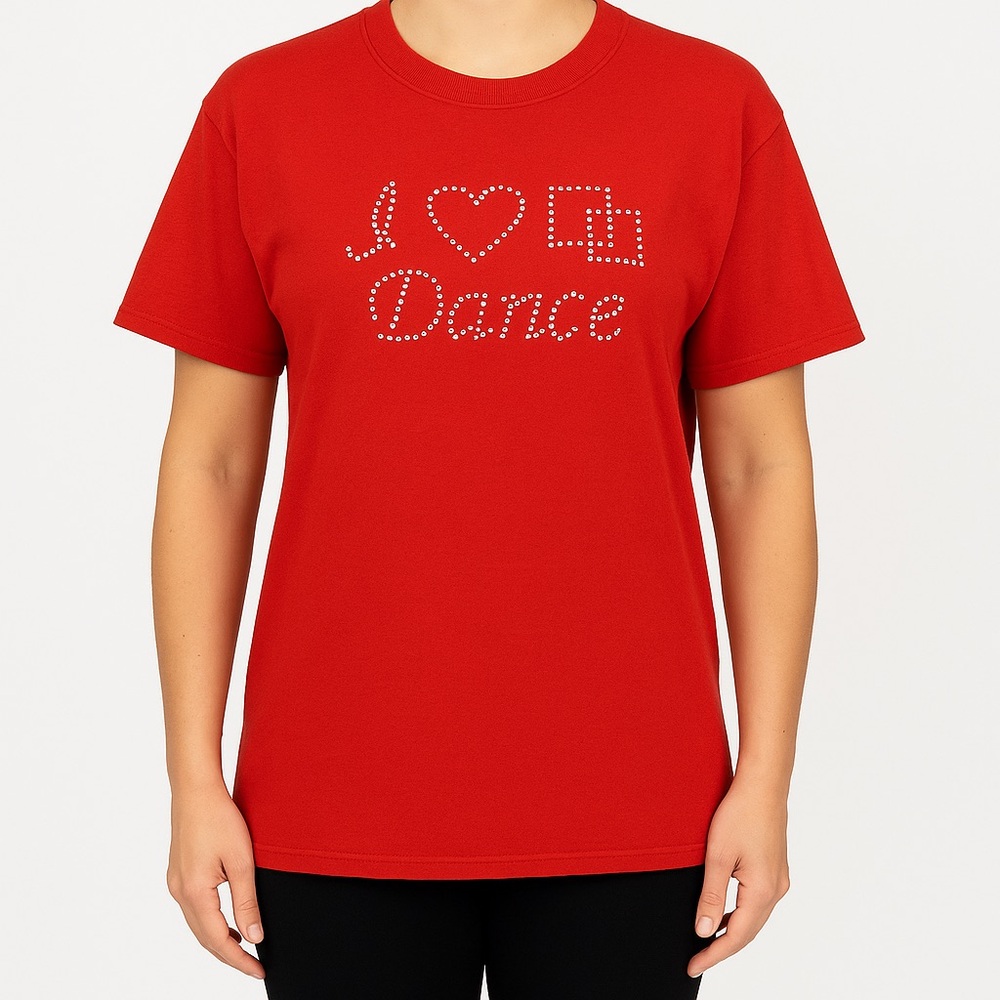 Gildan Red Rhinestone “I Love Dance” Tee XL
